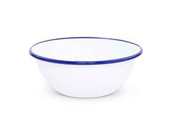 Cereal or Salad Bowl, Vintage Style Enamelware, Blue Rim